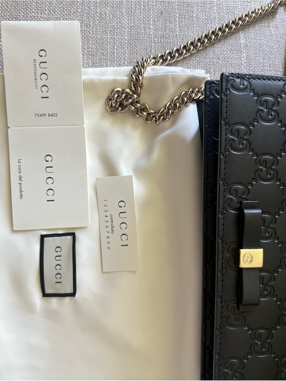 Gucci Black Embossed Leather Chain Crossbody - Picture 10 of 14